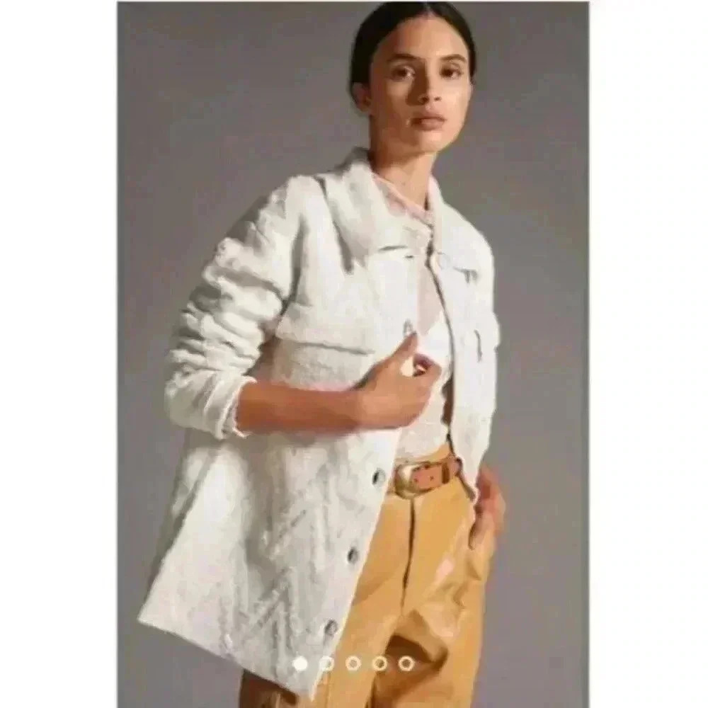 Anthropologie Shirt Jacket Medium Shacket Zig Zag Button Down Oatmeal Color